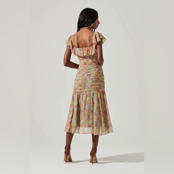 ASTR Devereaux Cutout Midi Dress in Mint Floral - Picture 8 of 9